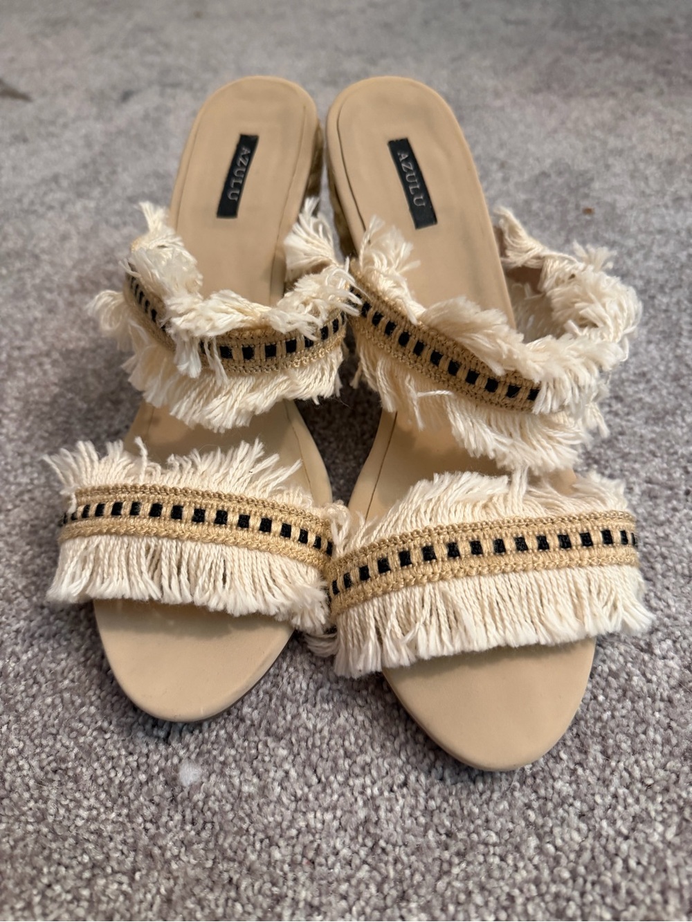 Azulu Cream Fringe Slide Sandals